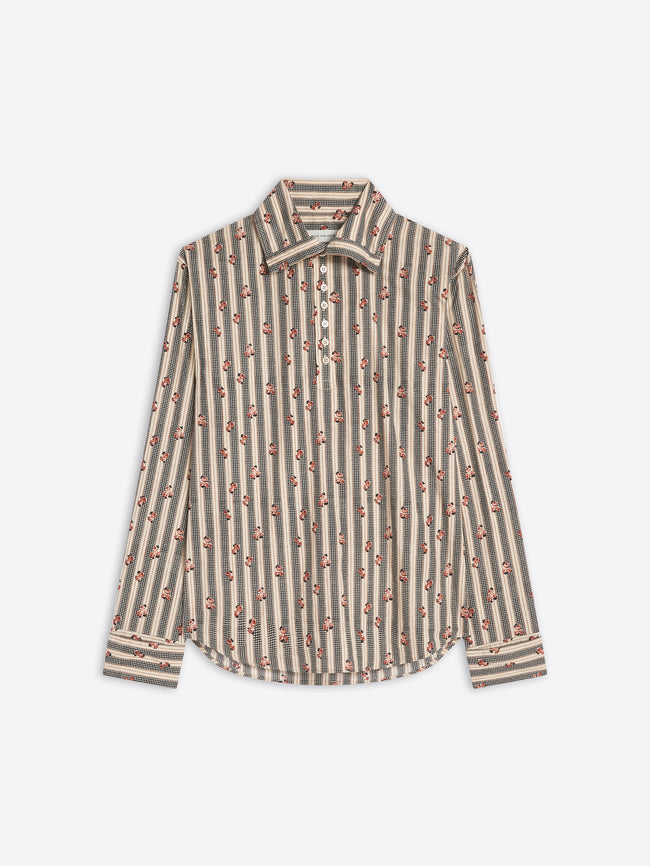 Striped shirt with small floral pattern on a white background