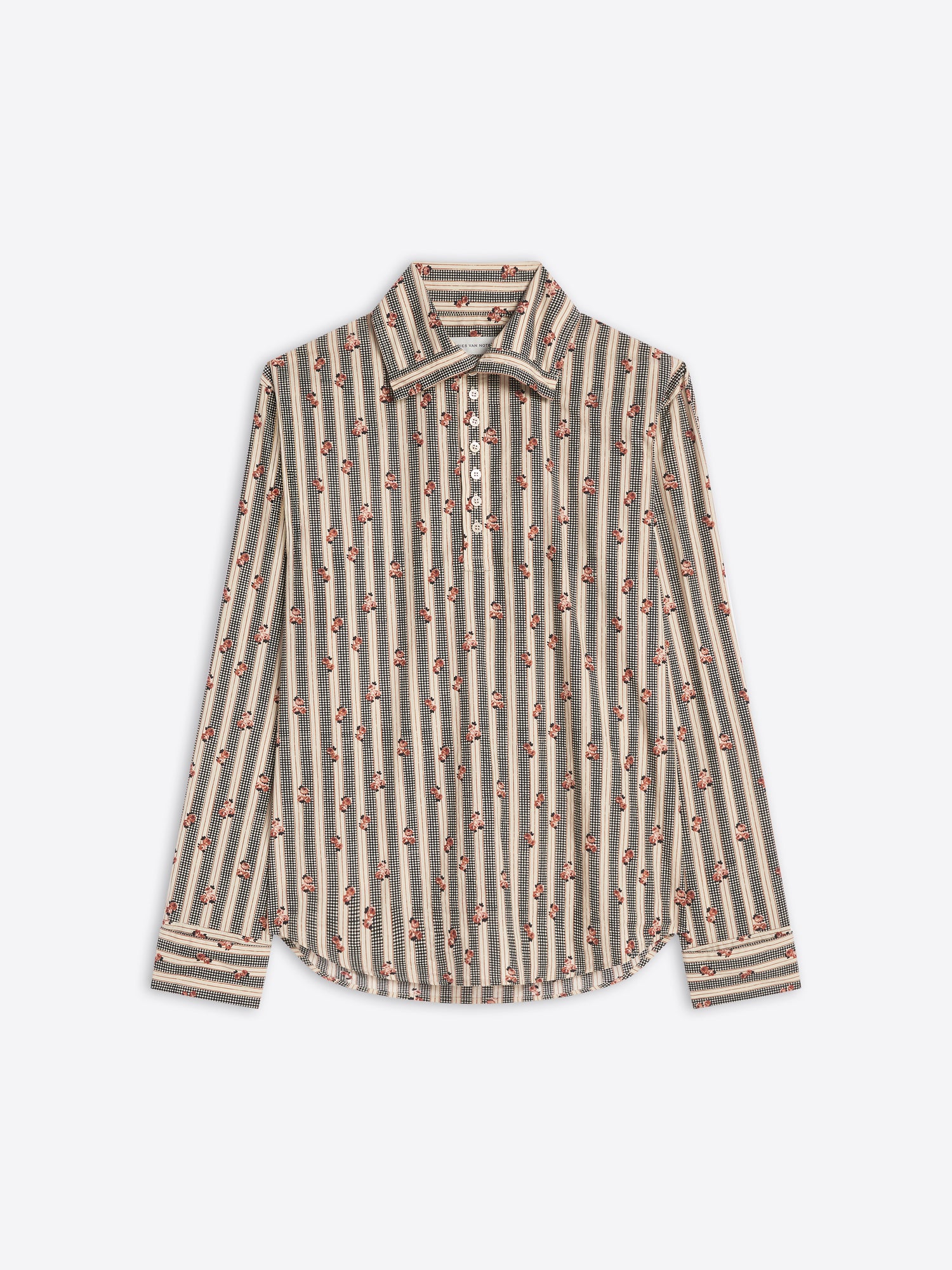 Striped shirt with small floral pattern on a white background