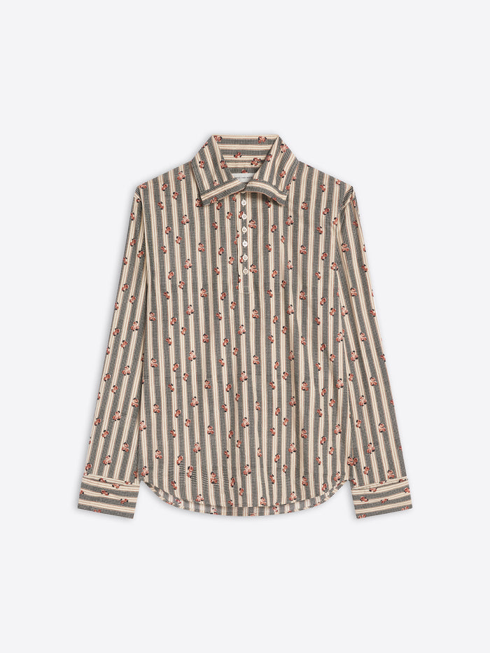 Striped shirt with small floral pattern on a white background