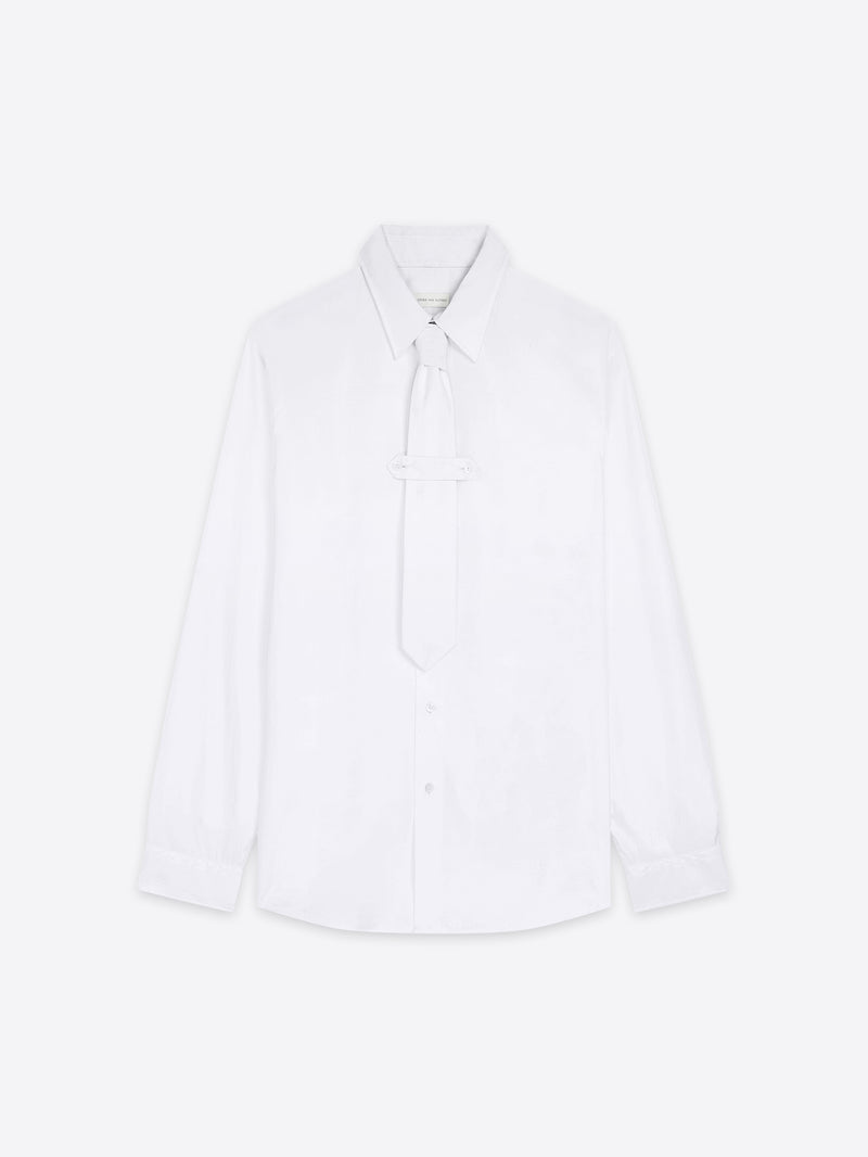 White blouse with a tie neckline on a white background