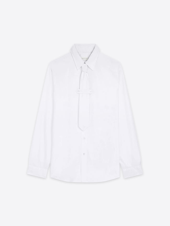White blouse with a tie neckline on a white background