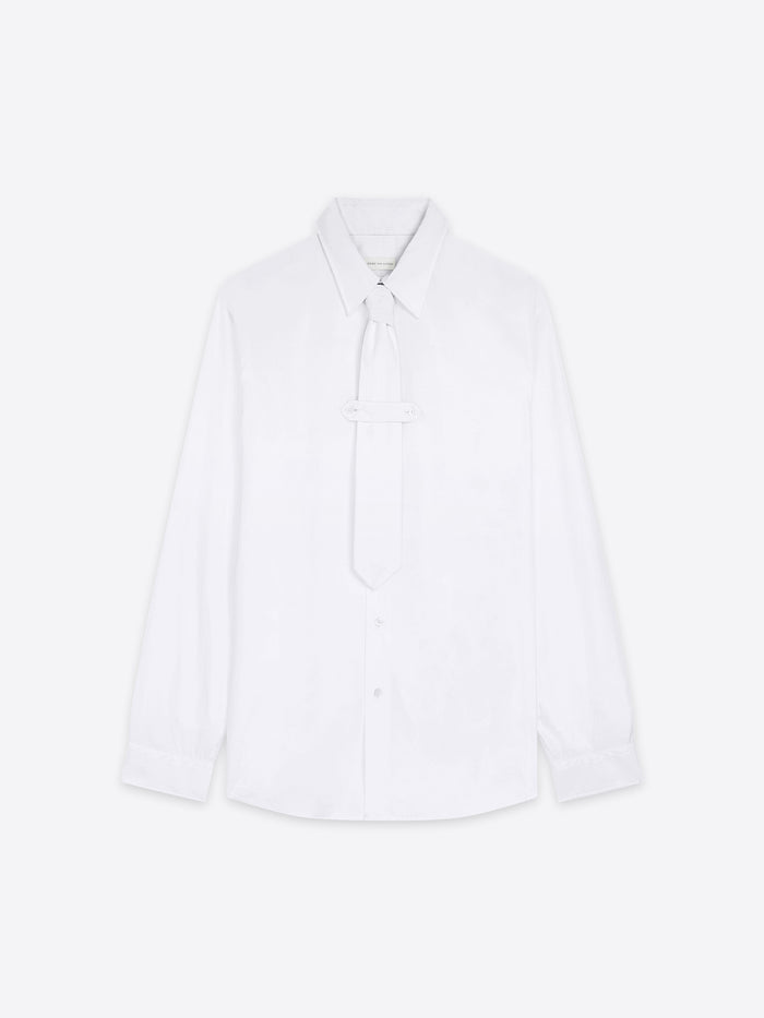 White blouse with a tie neckline on a white background