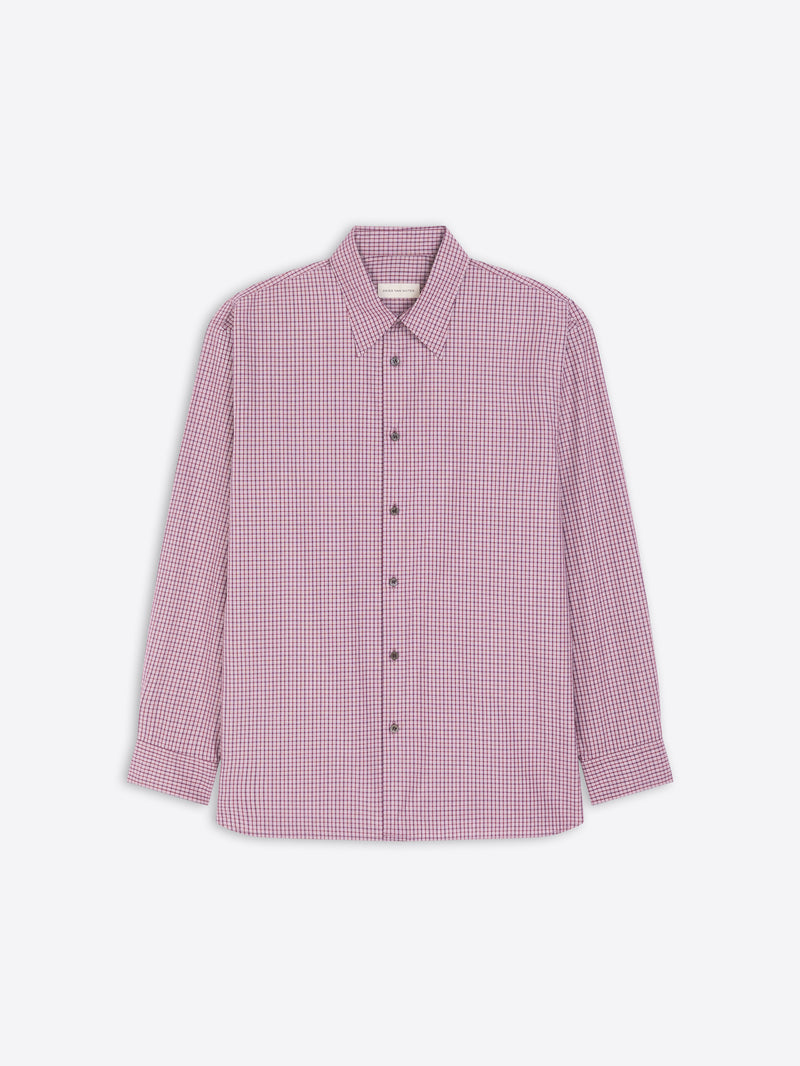 Light purple checkered shirt on a white background