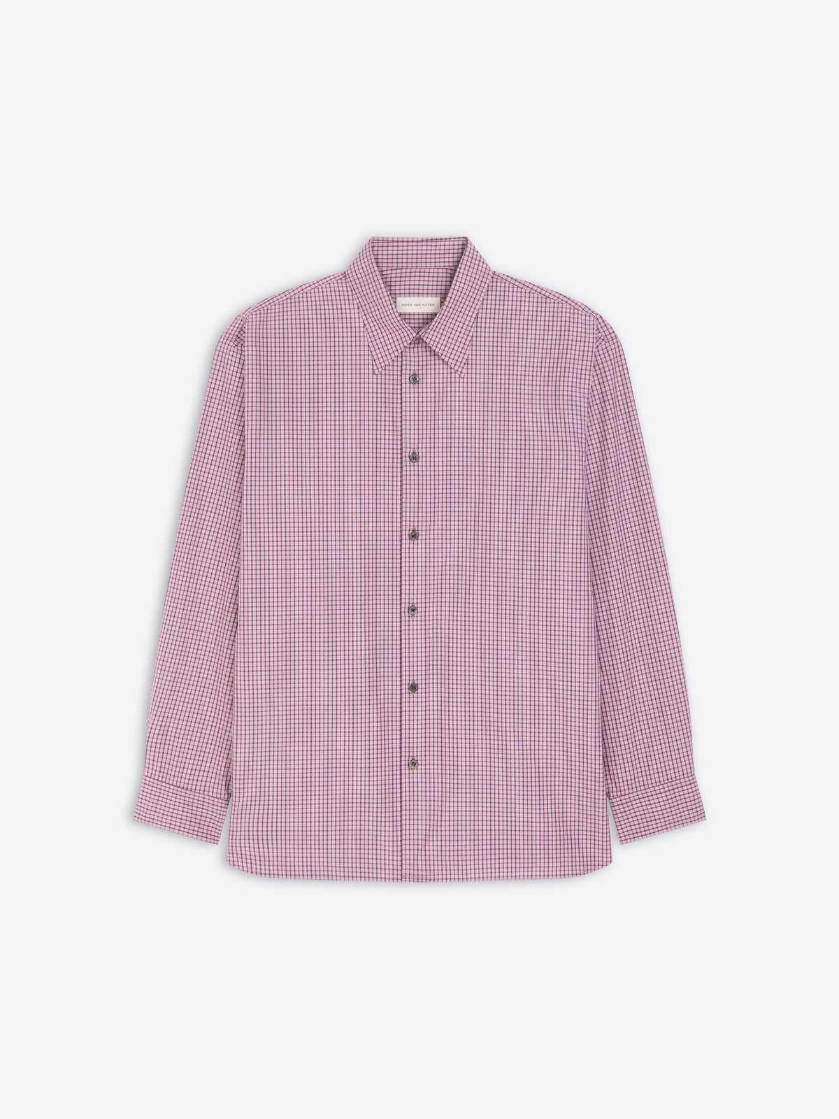 Light purple checkered shirt on a white background