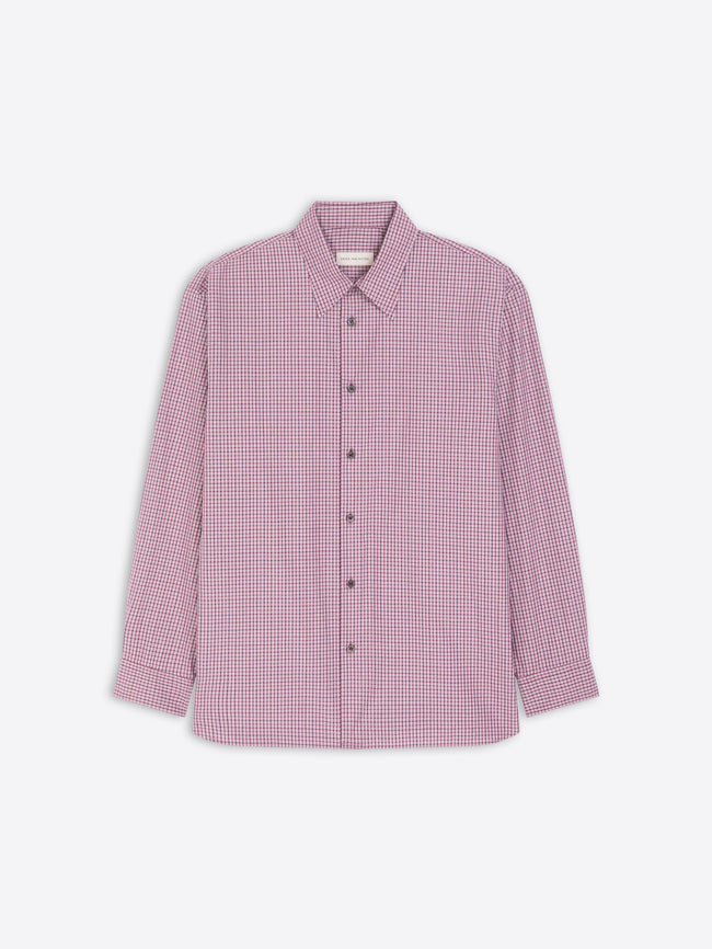 Light purple checkered shirt on a white background