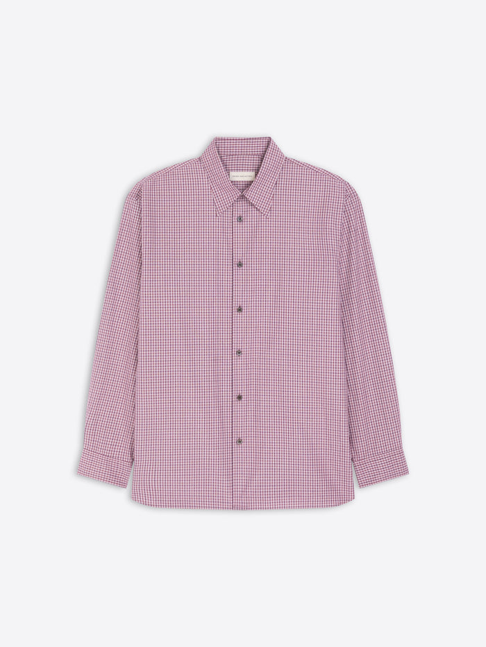 Light purple checkered shirt on a white background