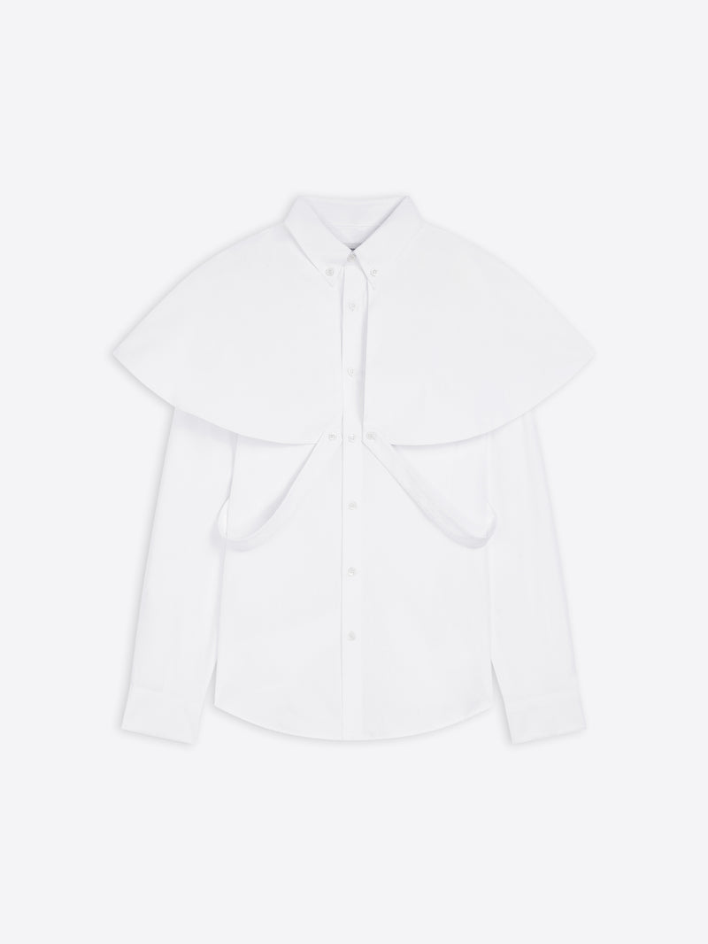 White shirt with ruffled sleeves on a white background
