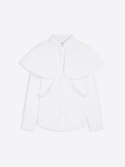 White shirt with ruffled sleeves on a white background