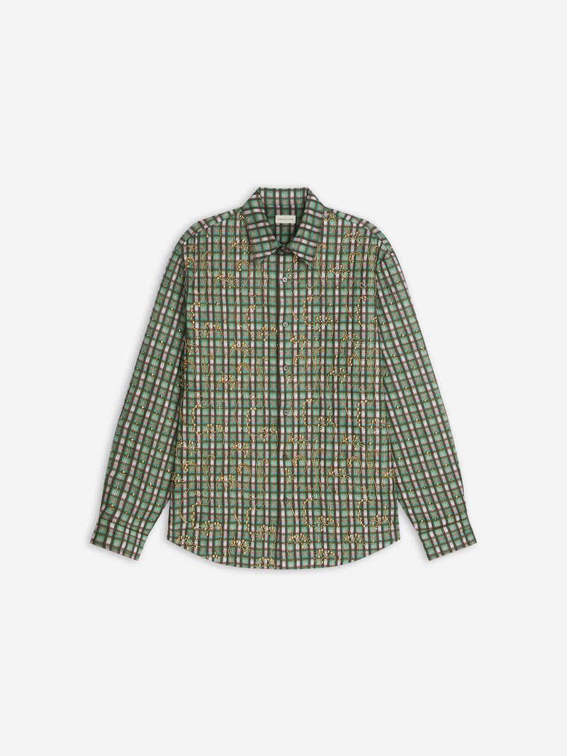 Green plaid shirt on a white background