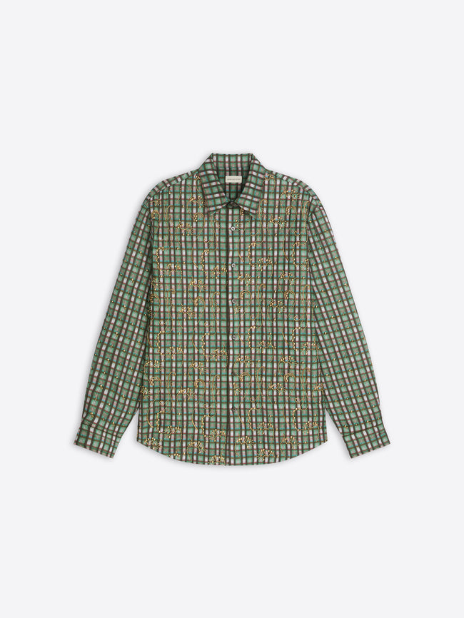 Green plaid shirt on a white background