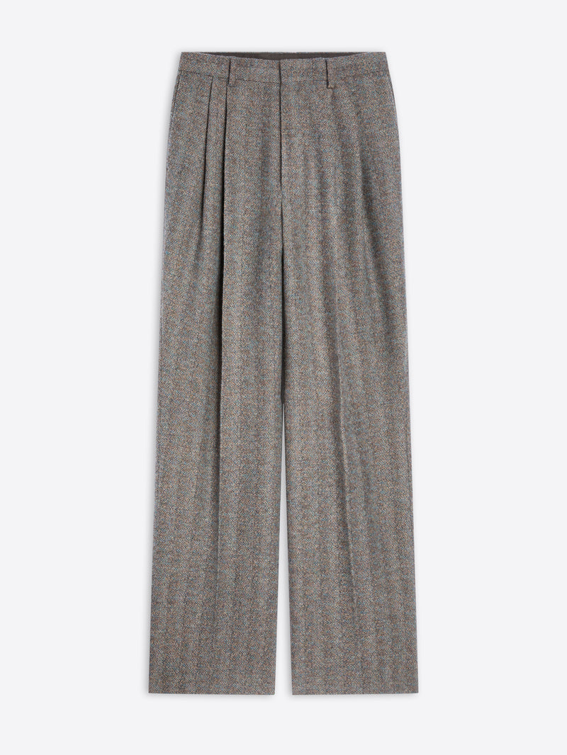 Gray pleated pants on a white background