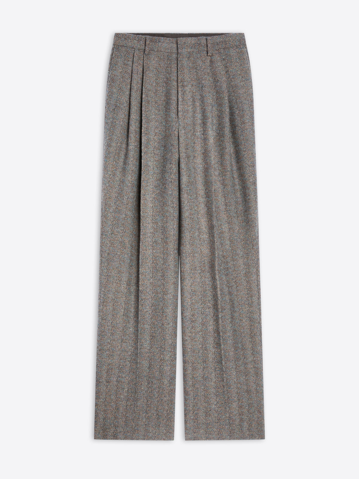 Gray pleated pants on a white background