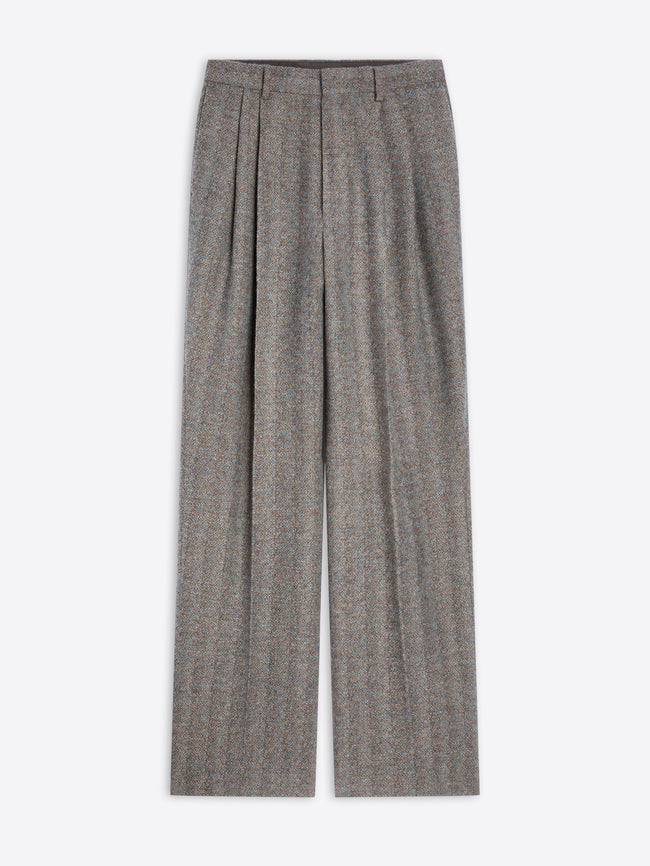 Gray pleated pants on a white background