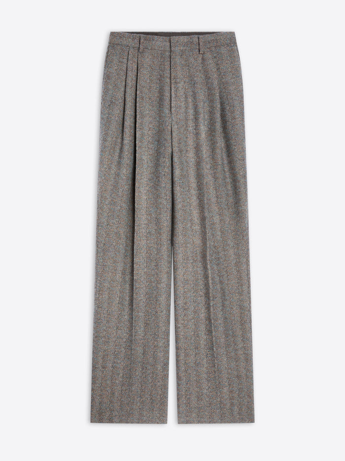 Gray pleated pants on a white background