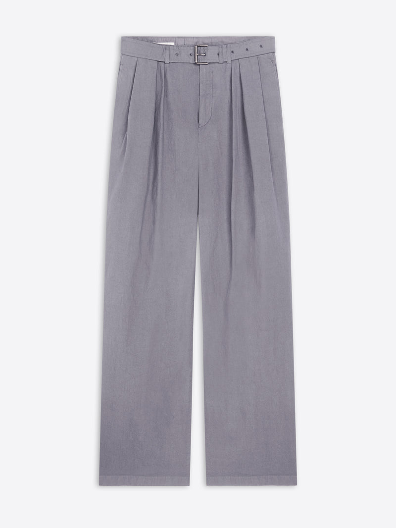 Gray pleated pants on a white background