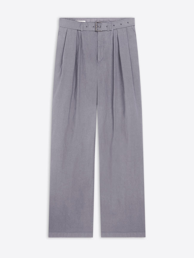 Gray pleated pants on a white background