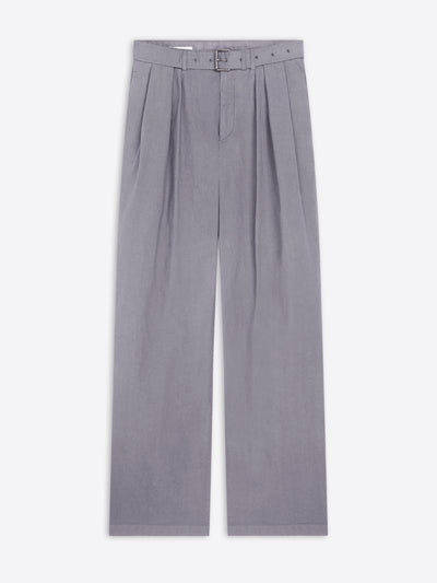Gray pleated pants on a white background