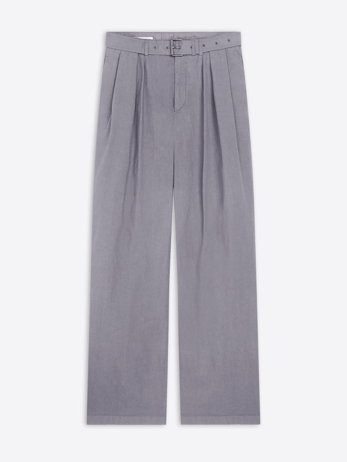 Gray pleated pants on a white background