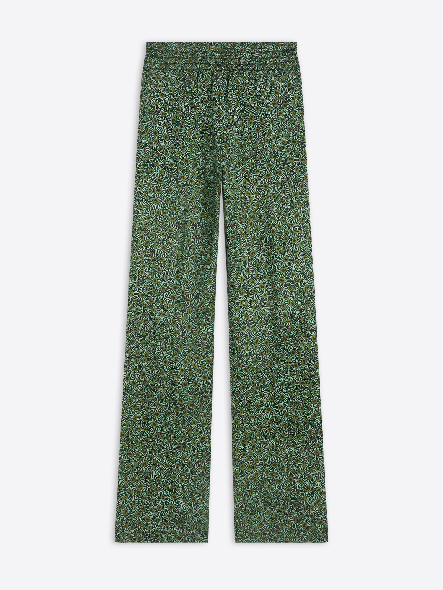 Green patterned pants on a white background