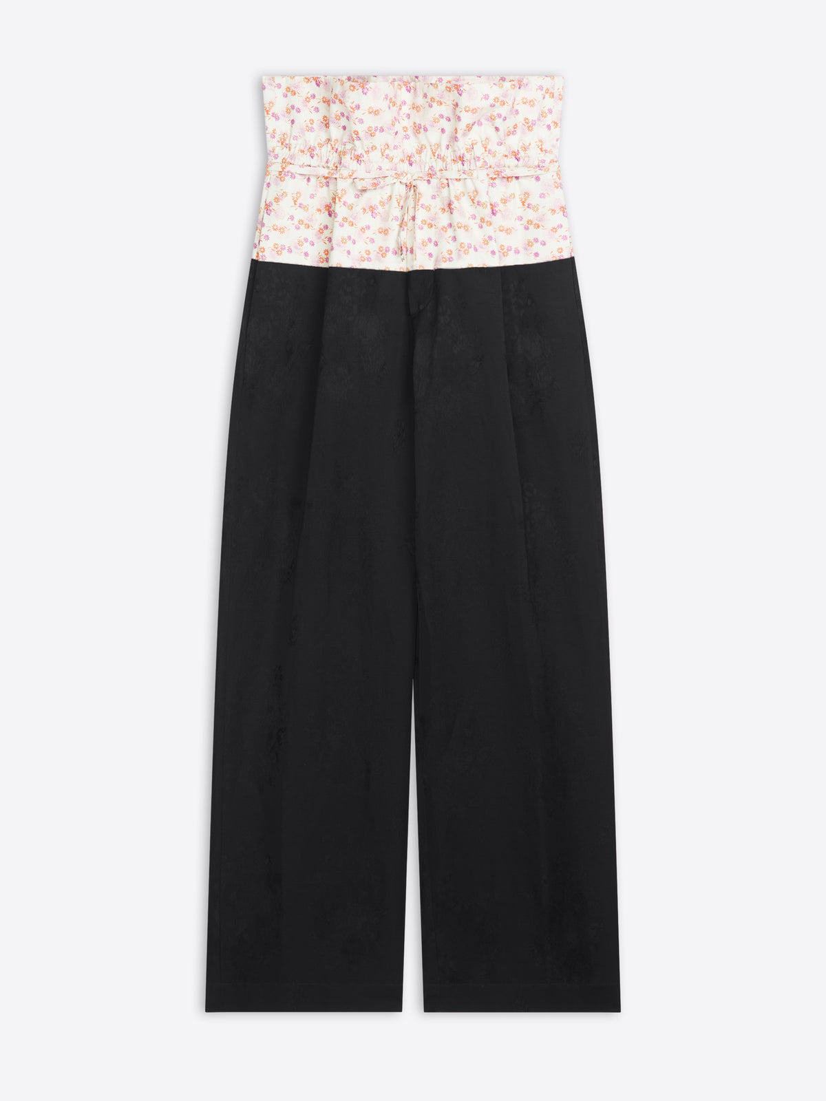 Black pants with a floral waistband  on a white background
