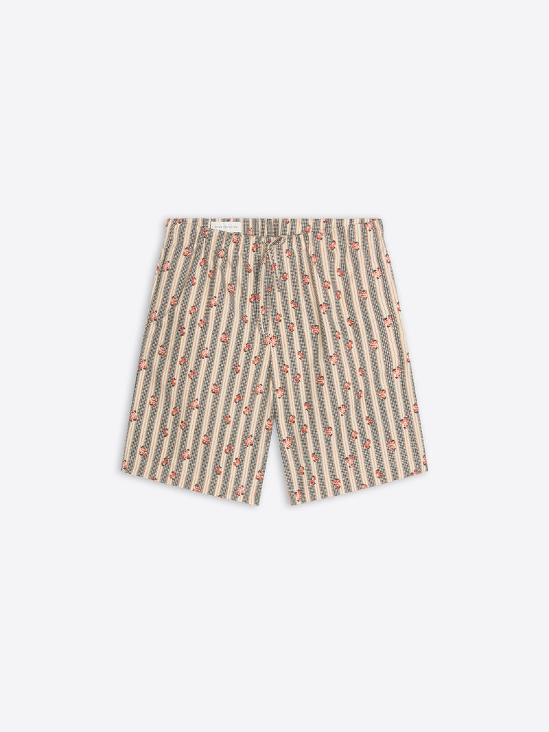 Striped shorts with a pattern on a white background