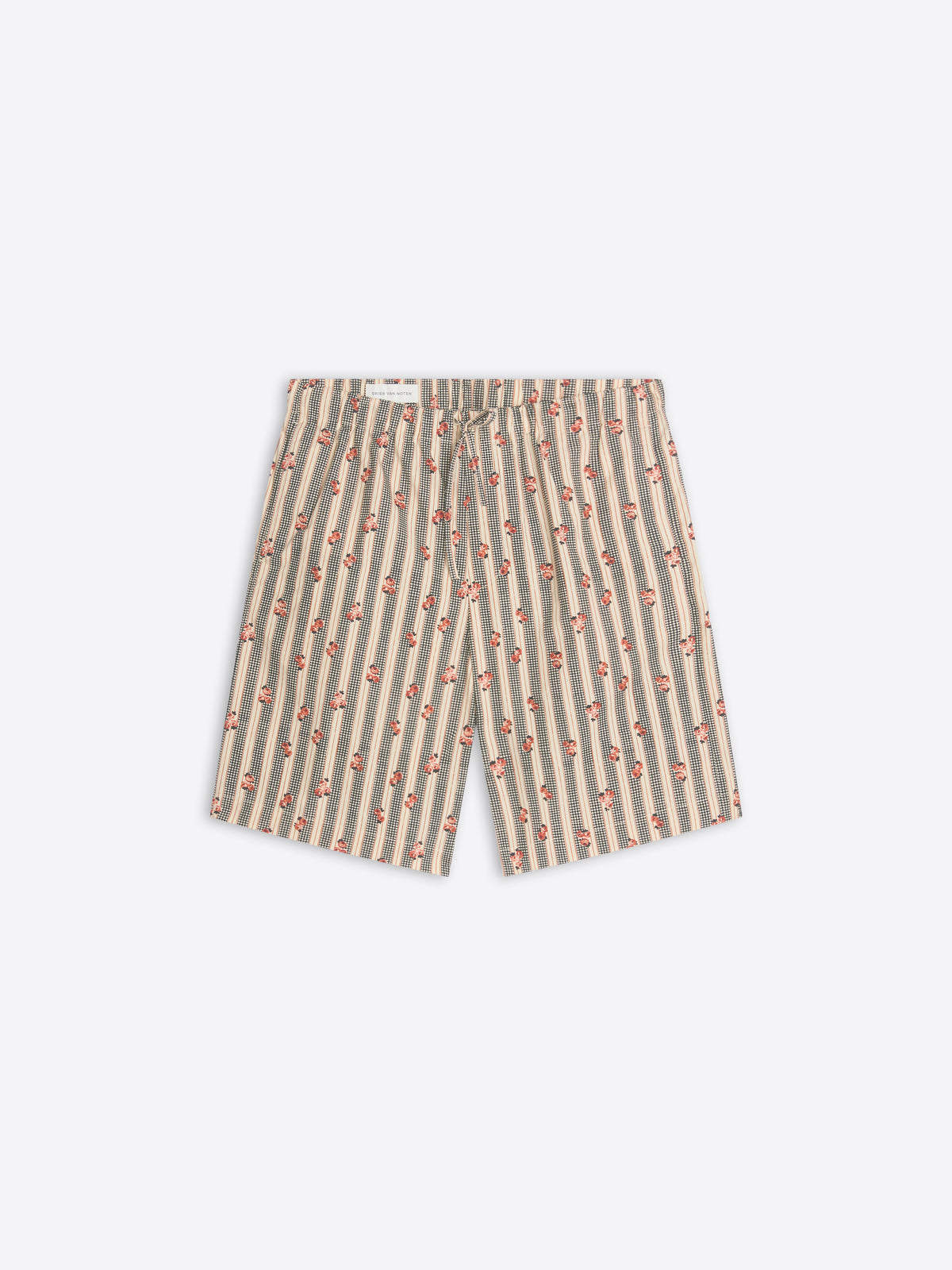 Striped shorts with a pattern on a white background