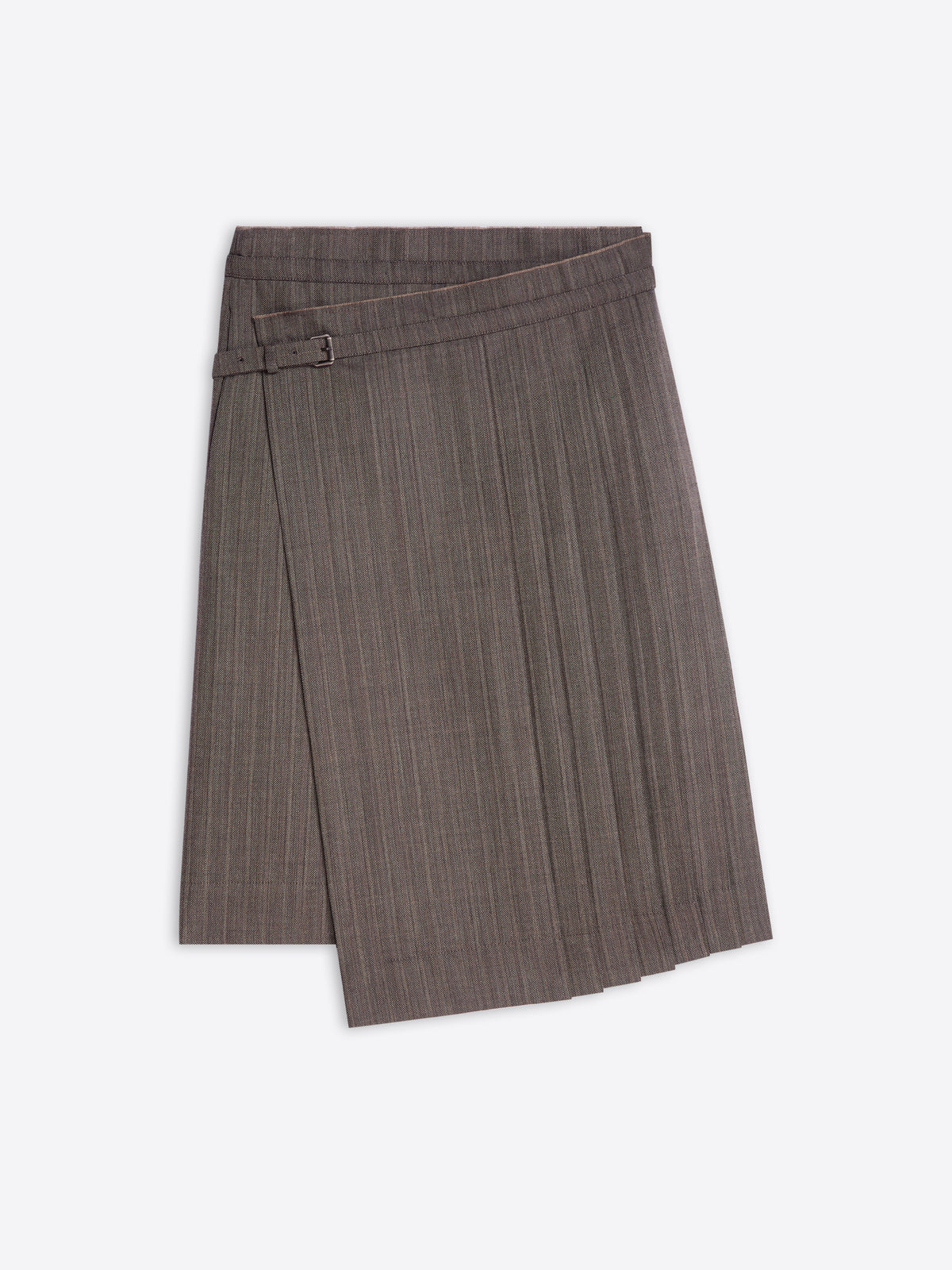 Brown pinstripe skirt on a white background