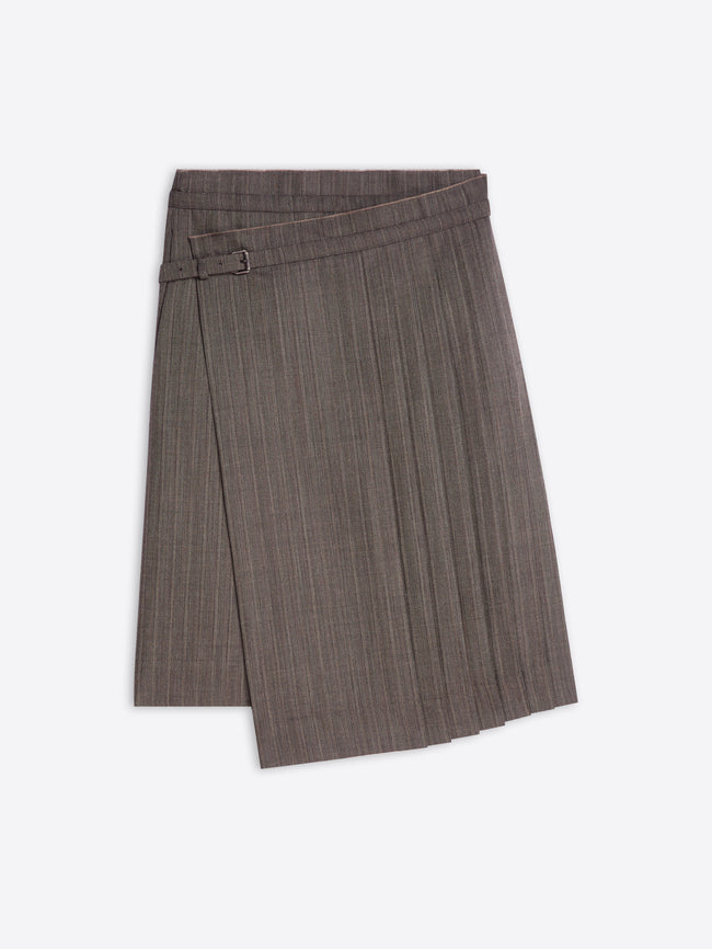 Brown pinstripe skirt on a white background