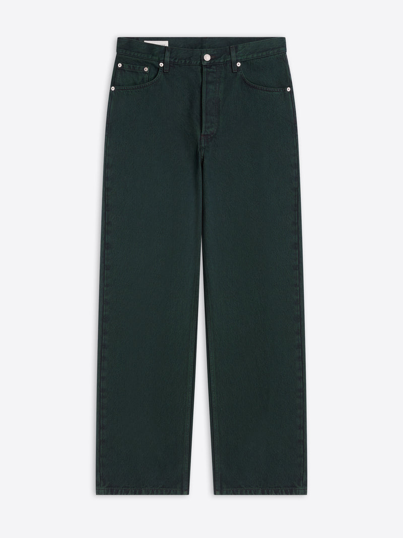 Dark green jeans on a white background