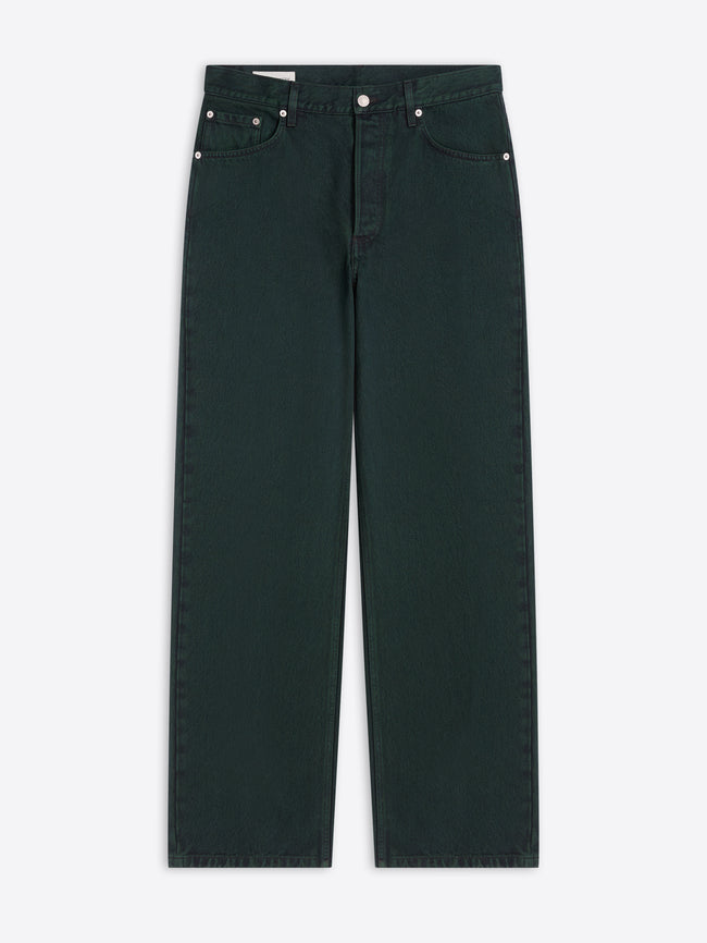 Dark green jeans on a white background