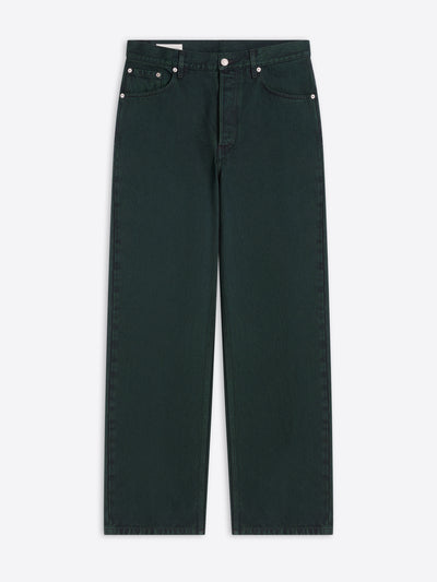 Dark green jeans on a white background