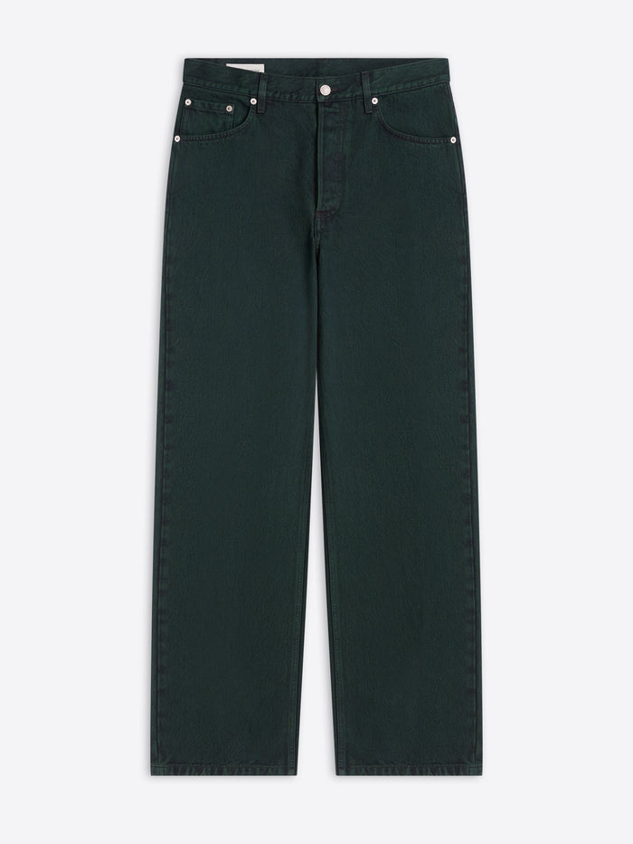 Dark green jeans on a white background