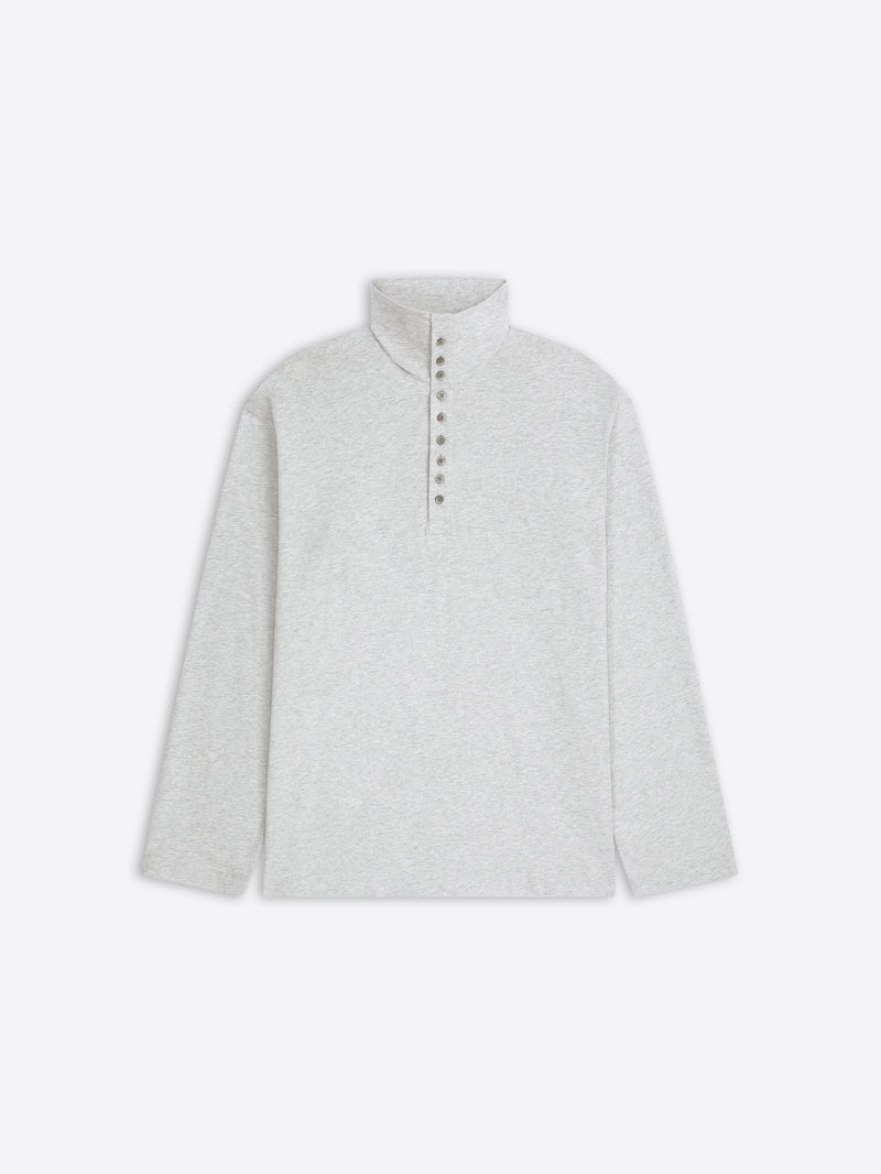 Light gray long-sleeve turtleneck tee on a white background
