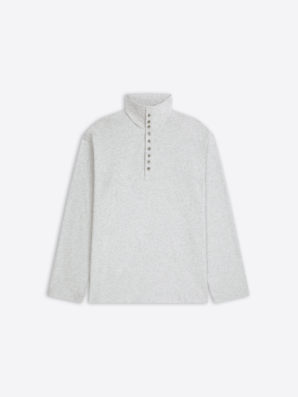 Light gray long-sleeve turtleneck tee on a white background