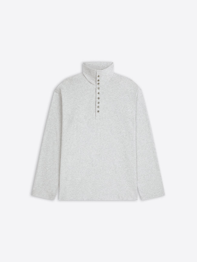 Light gray long-sleeve turtleneck tee on a white background