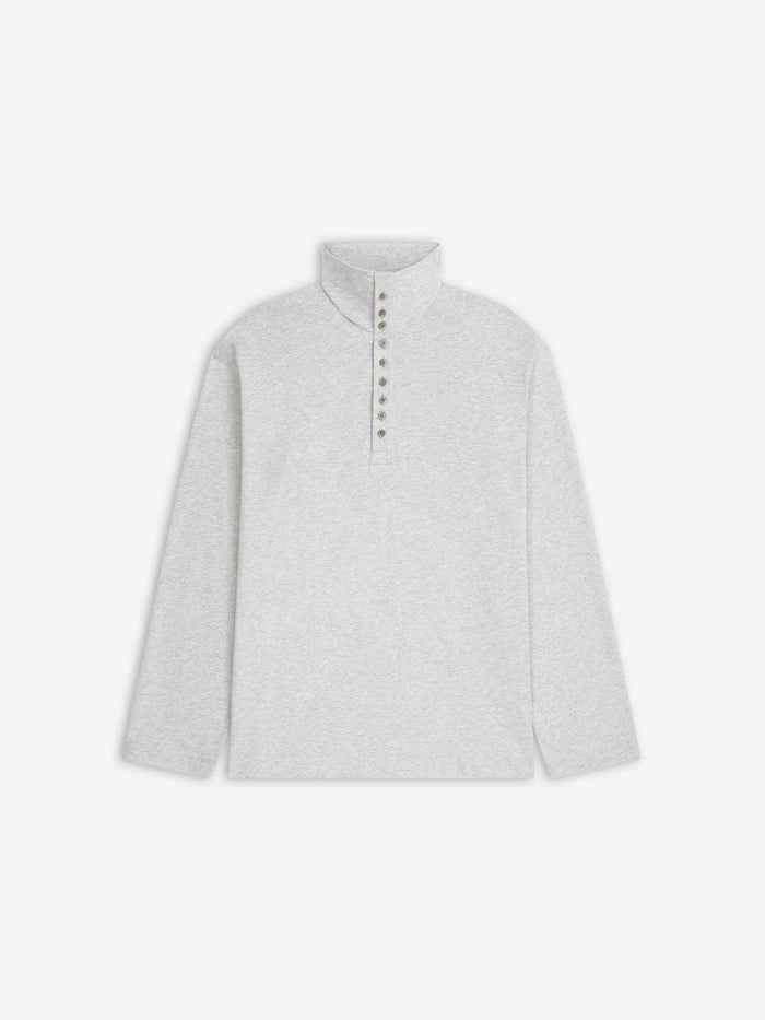 Light gray long-sleeve turtleneck tee on a white background