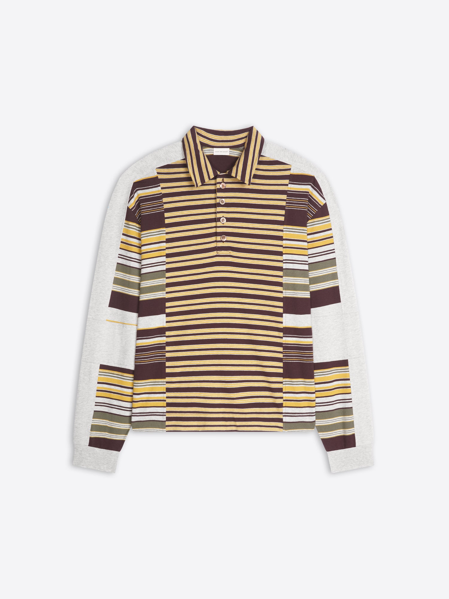 Striped polo with a mix of colors on a white background