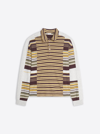 Striped polo with a mix of colors on a white background