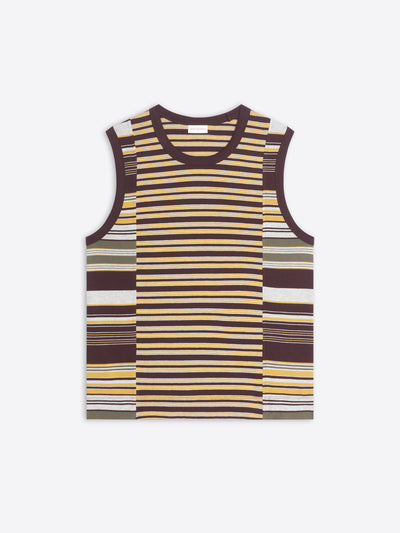 Striped tank top with a brown and yellow pattern on a white background