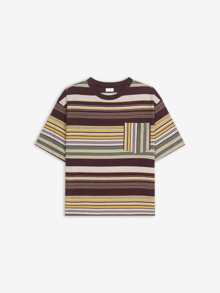 Striped t-shirt with a pocket on a white background