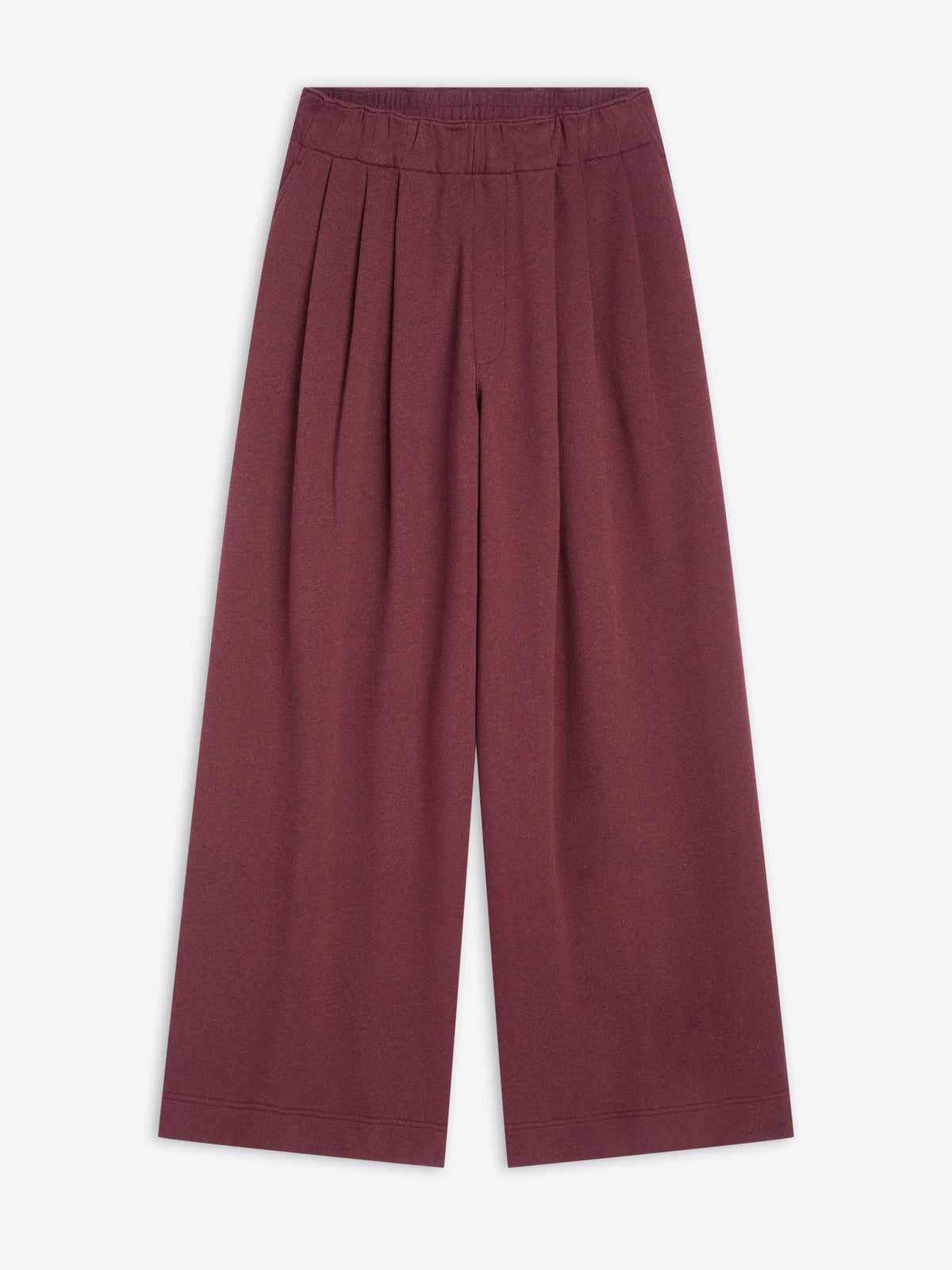 Burgundy wide-leg pants on a white background