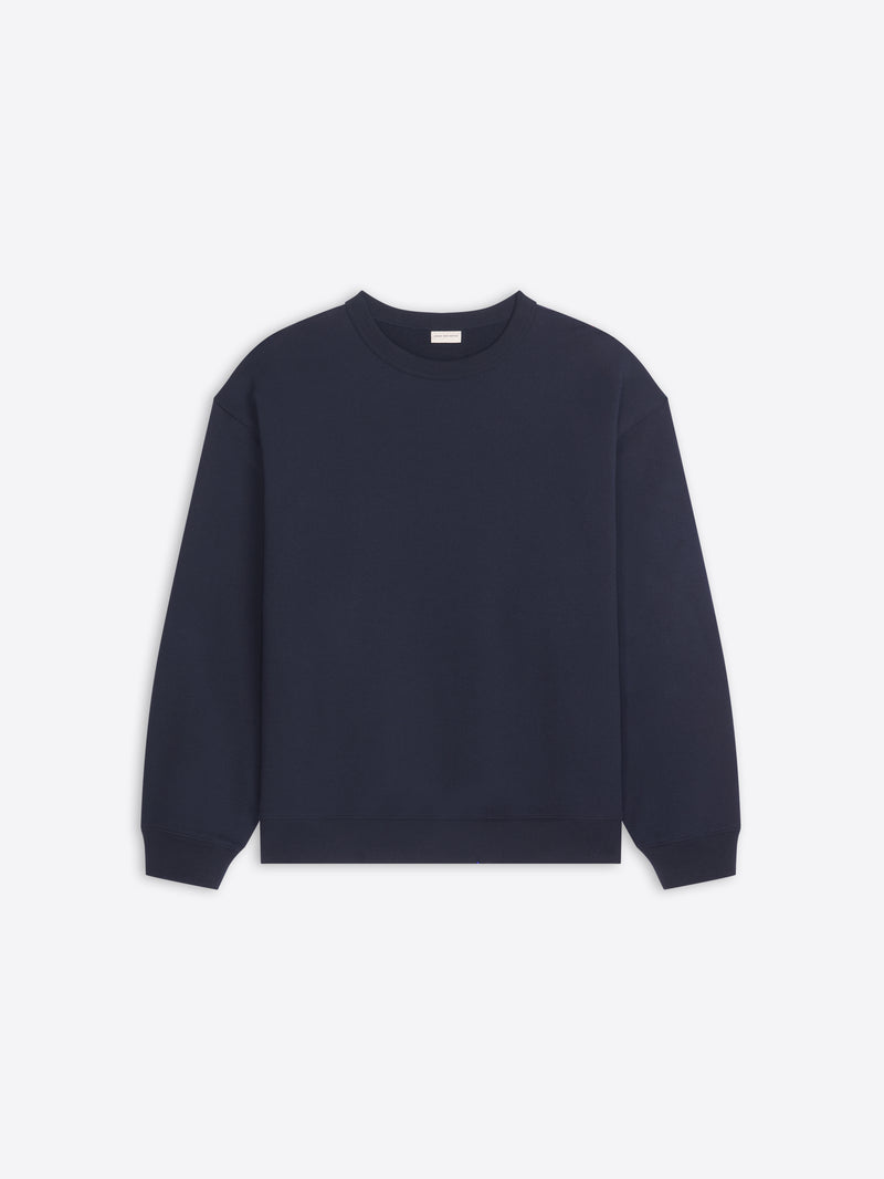 Navy blue sweatshirt on a light gray background