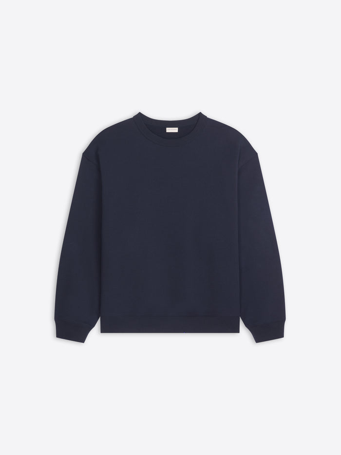 Navy blue sweatshirt on a light gray background