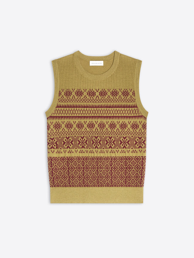 Sleeveless knitted vest with a pattern on a white background