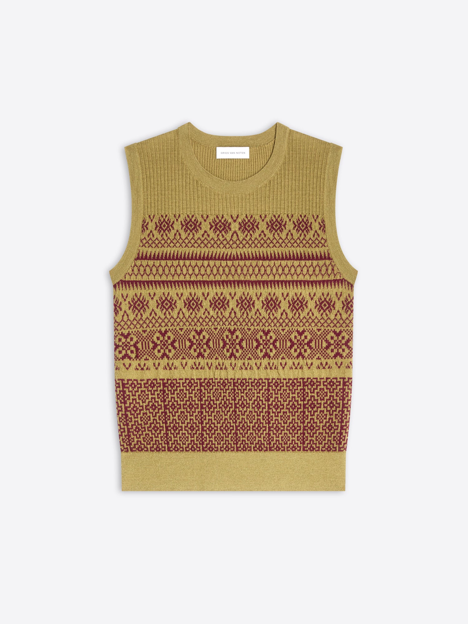 Sleeveless knitted vest with a pattern on a white background