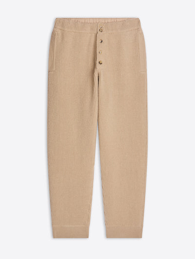 Beige ribbed pants on a white background