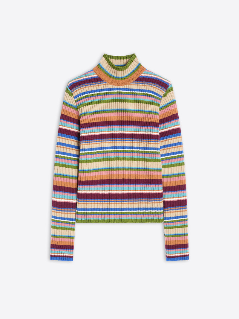 Multicolored striped sweater on a white background