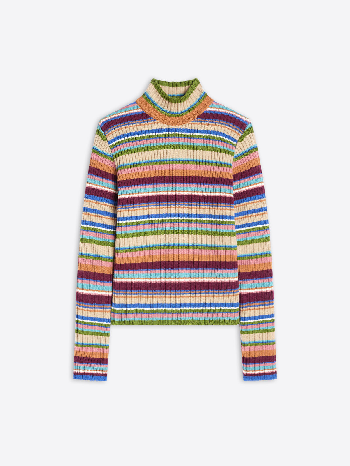 Multicolored striped sweater on a white background