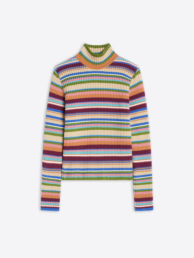 Multicolored striped sweater on a white background