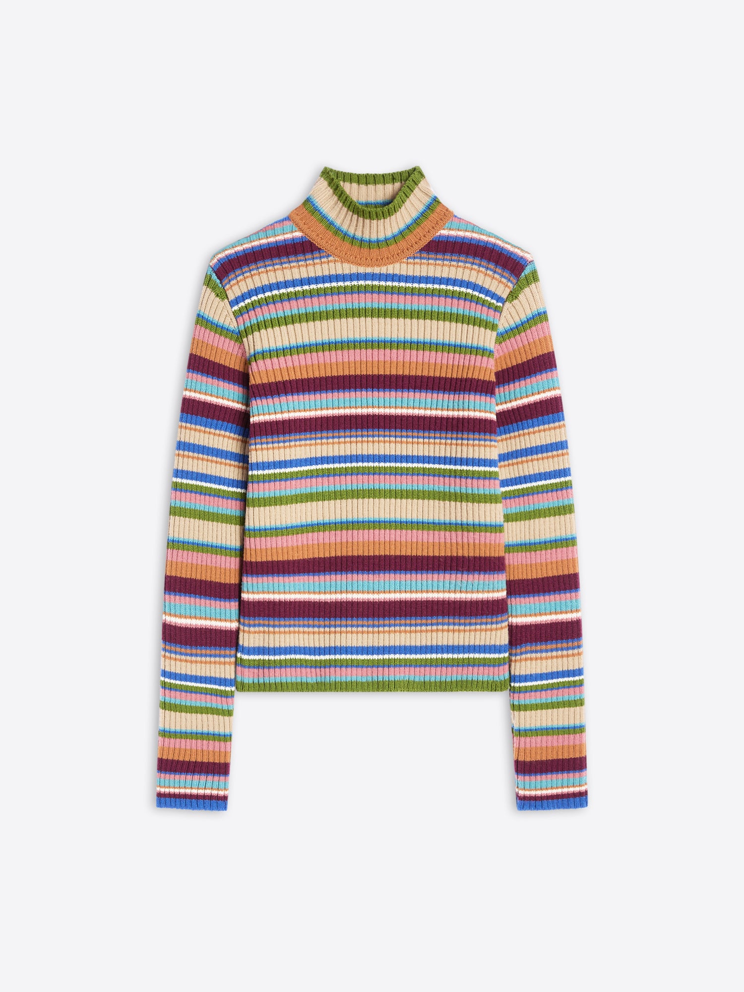 Multicolored striped sweater on a white background
